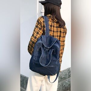 Vintage Denim Backpack Dark Blue Top Handles Unisex